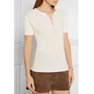 Frame Cream Tight Crochet Knit Lace Up Short Sleeve , XS. GD873